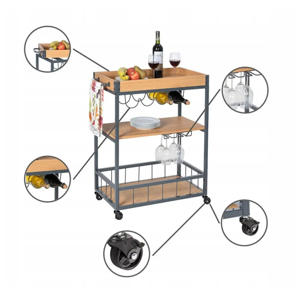 Barek Rullekjøkken Vogn Tjeneste øy Bevegelig Bord Flaskeholder Hyller - 5