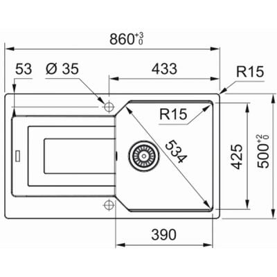 Måltegning Franke Urban UBG 611-86 – mål 860x500 mm