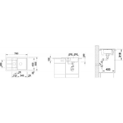 Måltegning Blanco Metra 6 S Compact – mål 780x500 mm