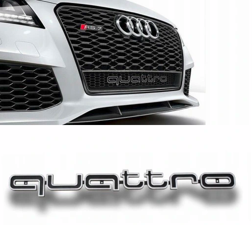 Emblem/logo til Audi quattro Titanium i krom og svart, egnet for frontgrill med enkel montering