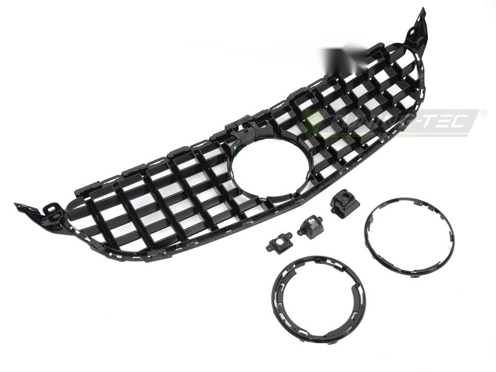 Grill Mercedes C-Klasse W205 14-21 sort med festedetaljer.