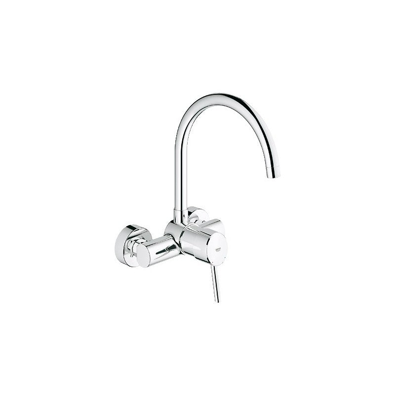 Grohe Concetto 32667001 kjøkkenbatteri i krom med høy buet svingbar tut, sett forfra
