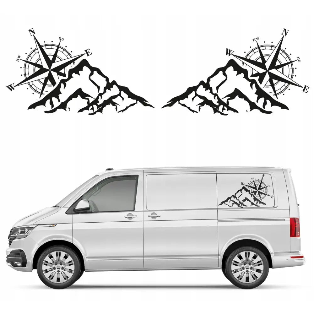 Bilklistermerker Med Fjell- Og Kompassmotiv 75 x 44 Cm - 1