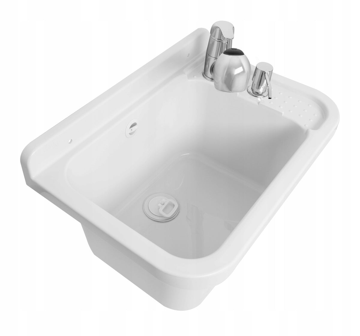 Bivo Hvit utslagsvask 59x34 cm med uttrekkbar kran og dispenser i skråvinkel