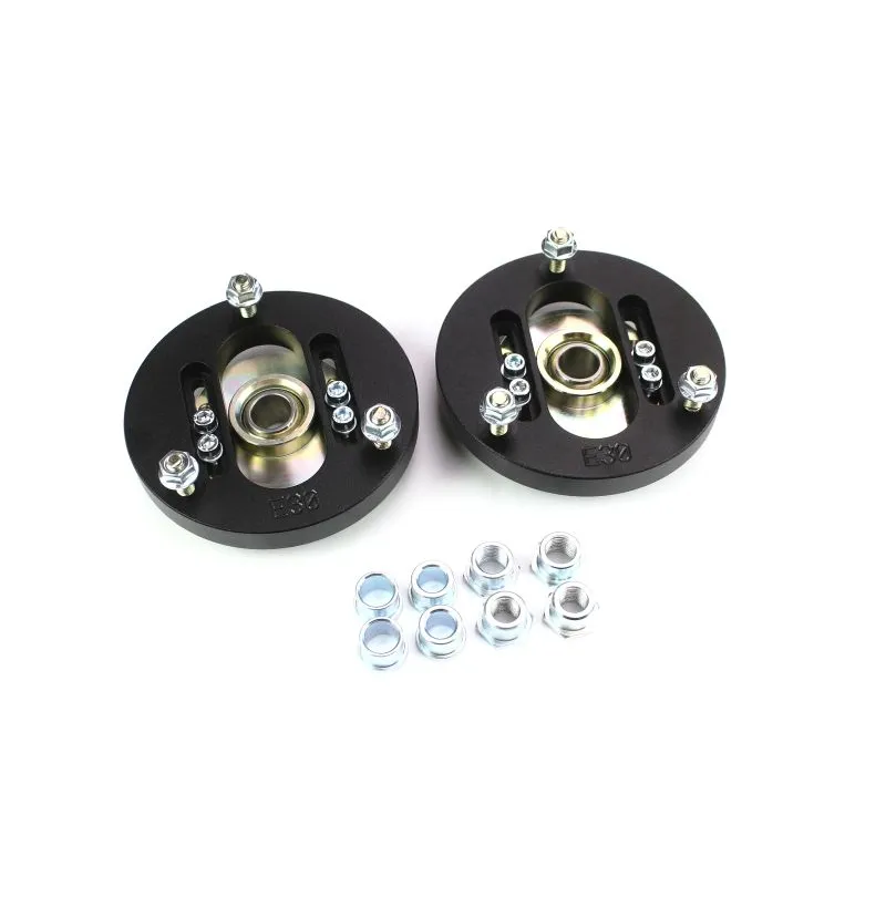 Justerbare camber plates foran for BMW E30 E34 E32 E24 E28 – CNC-frest aluminium, svart anodisert