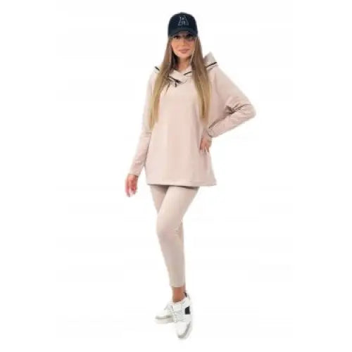 Bomullsett Med Hettegenser Og Leggings i Beige - 1