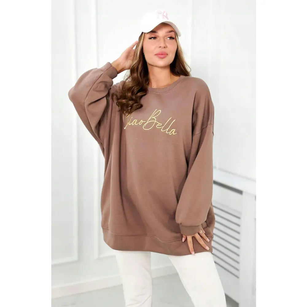 Bomullsfôret Oversize Bred Løstsittende Sweatshirt - 1