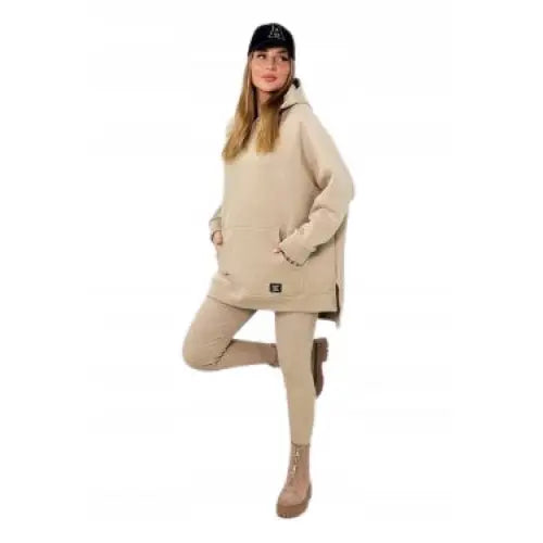 Bomullskjole Med Foret Hettegenser + Leggings i Lys Beige - 1