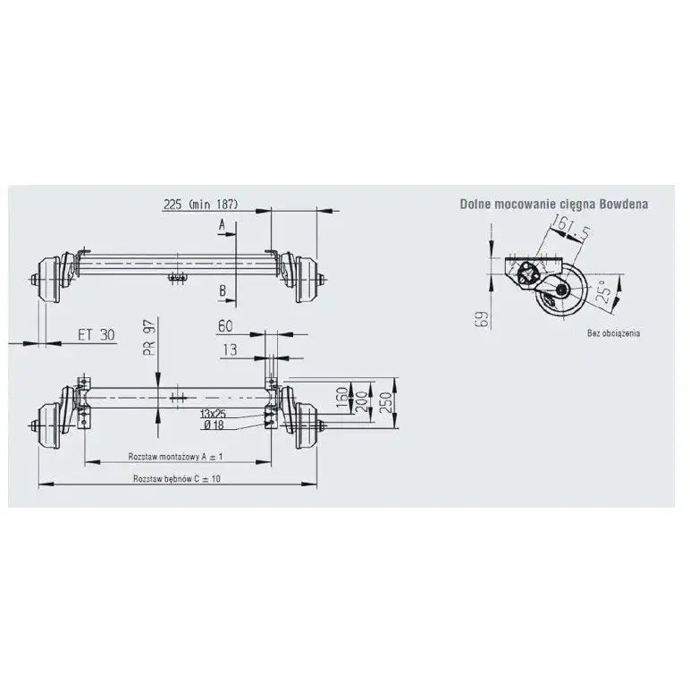 Aksling Tilhenger Al-ko A: 1300 Mm C: 1750 Mm 1500 Kg 5x112