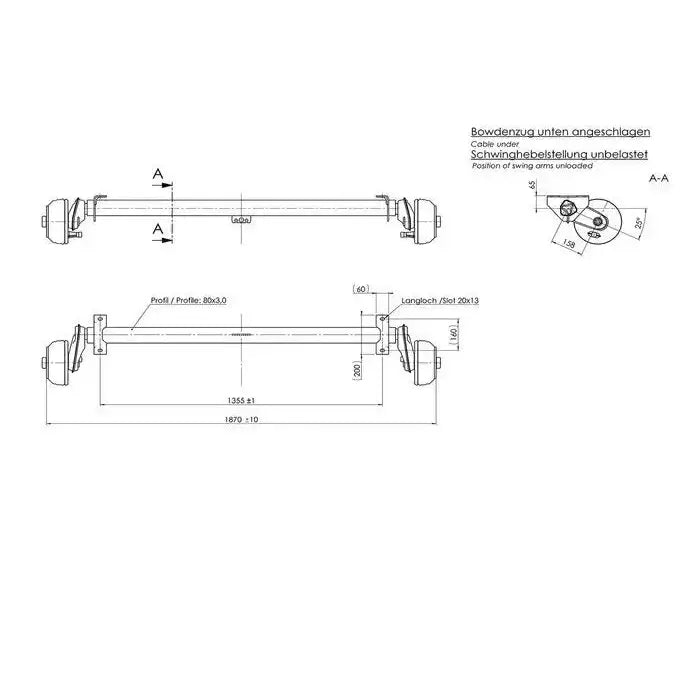 Bremset Båthengeraksel - Tilhengere Al-ko 1355mm 1000kg 5x112 - 6