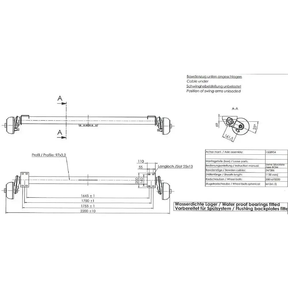 Bremset Båthengeraksel - Tilhengere Al-ko A1700mm C2200mm 1350kg 5x112 - 5