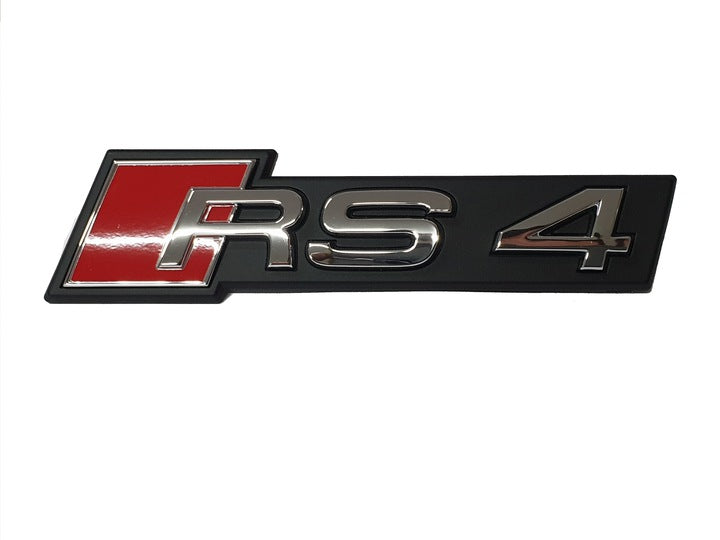 Emblem/logo til Audi RS4 i svart og rødt for front grill, OE VAG kvalitet
