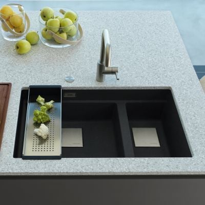 Franke Kanon KNG 120 kjøkkenvask i granitt onyx 760x460 mm sett ovenfra