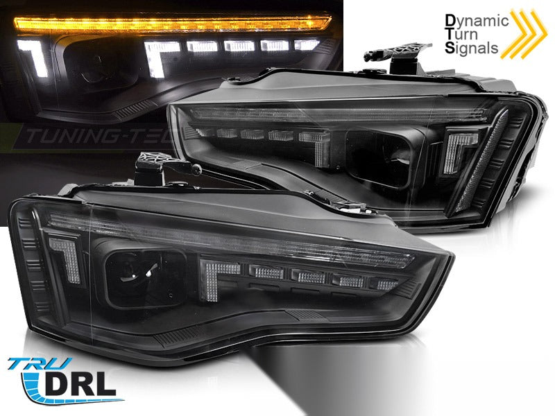 Detaljbilde av frontlykter Audi A5 11-16 Halogen med LED-detaljer.