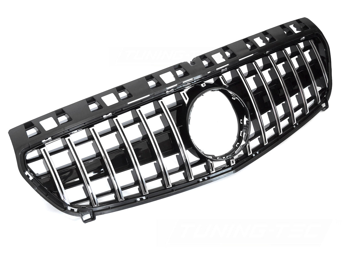 Grill til Mercedes A-Klasse W176 12-15 i sort/krom sett rett forfra på hvit bakgrunn.