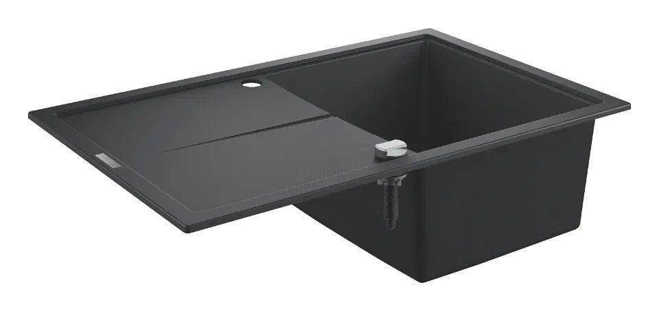 Grohe K400 kjøkkenvask i svart granittkompositt med avrenningsfelt sett ovenfra