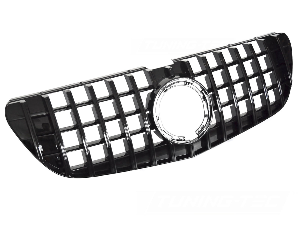Grill Sport Blank Sort til Mercedes Vito W447 19-23 sett rett forfra på hvit bakgrunn.