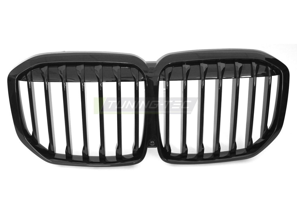 Detaljbilde av Grill X7 G07 18-22 blank sort med lamellstruktur og BMW-nyrer.