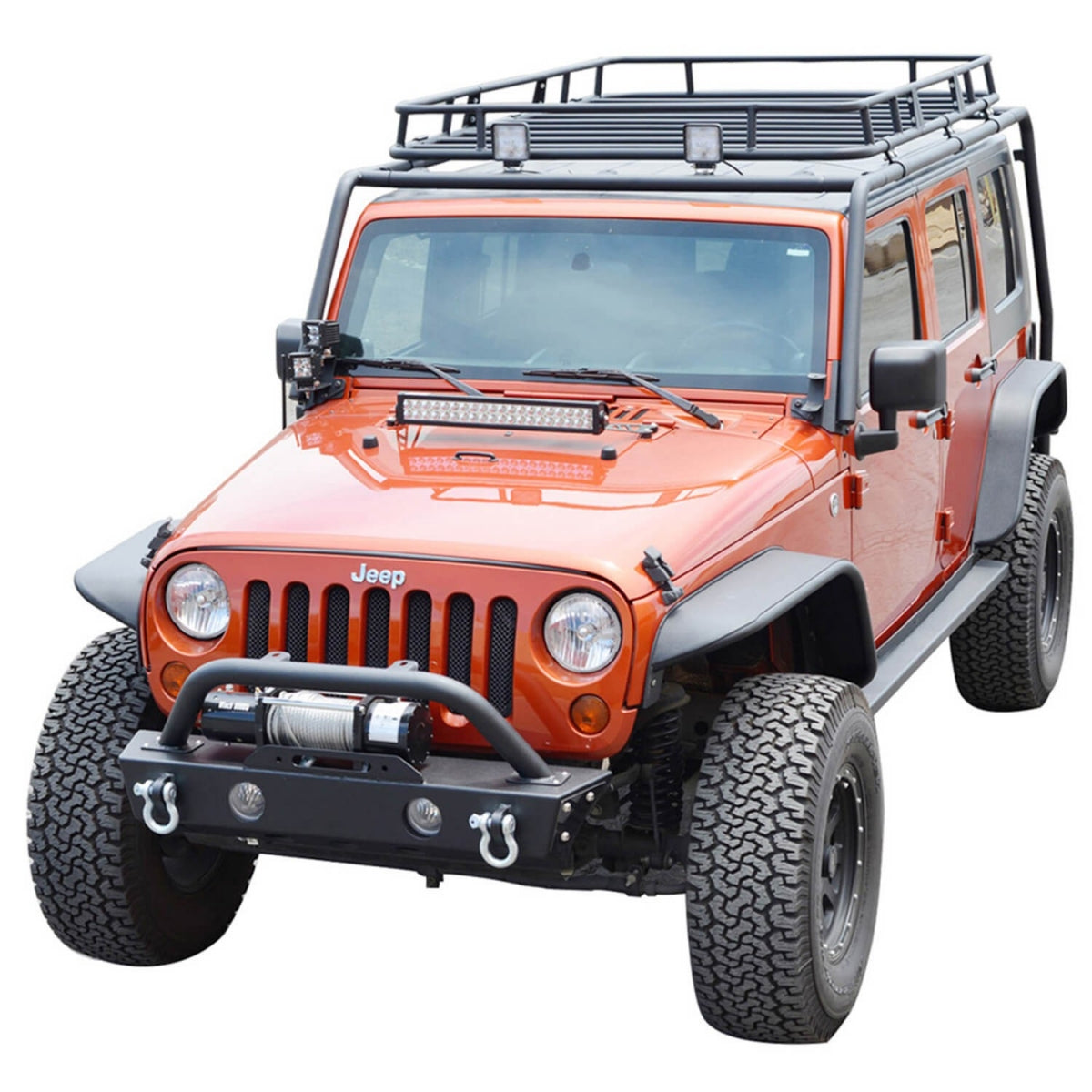 Takstativ Plattform Ventshield til Jeep Wrangler JK 5-dørs 2006-2018, svart pulverlakkert stål