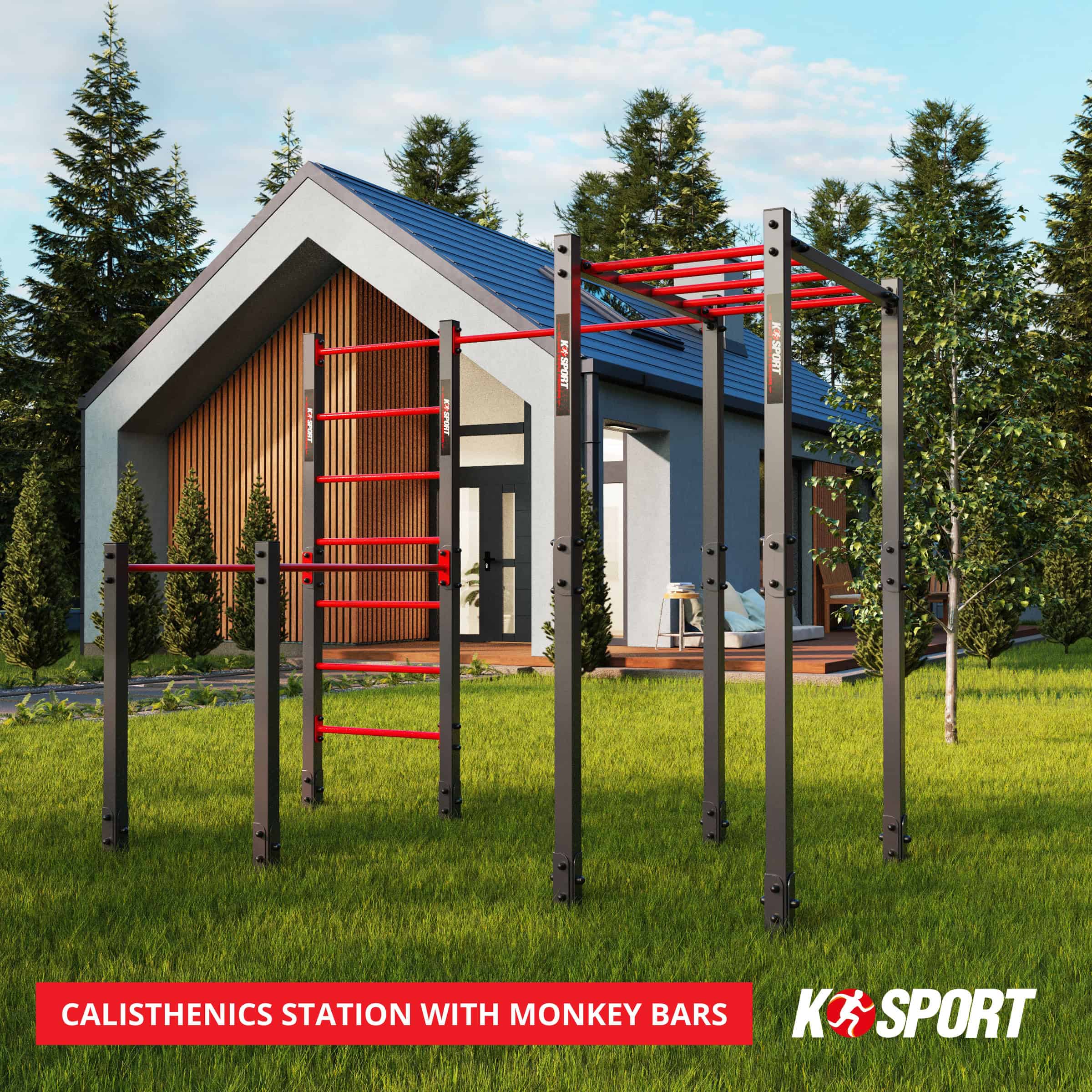 K-Sport KSOZ006 calisthenics-stativ med monkey bars