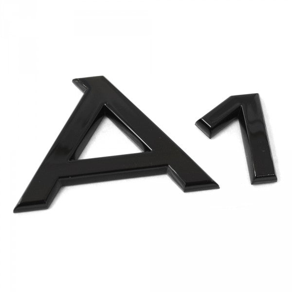 Svart blankt emblem/logo til Audi A1 Black Glossy, montert på bakluke, original VAG-del i ABS-materiale