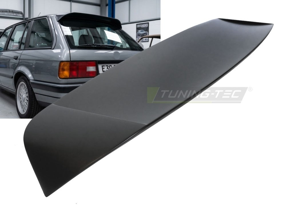 Spoiler Svart BMW E30 Touring 87-94 vist skrått med profil synlig