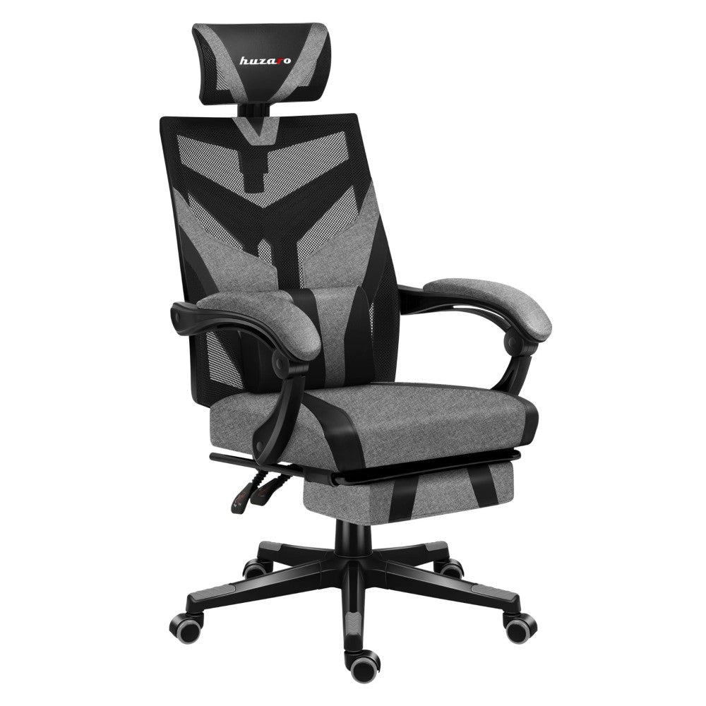 Huzaro Combat 5.0 grå gamingstol sett forfra med korsryggpute
