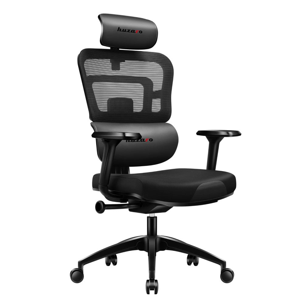 Huzaro Combat 7.0 svart gamingstol – forfra med justerbar nakkestøtte