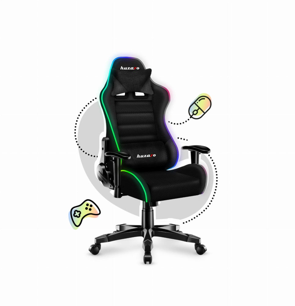 Huzaro Ranger 6.0 RGB Mesh – nærbilde av RGB-belysning langs stolkanten