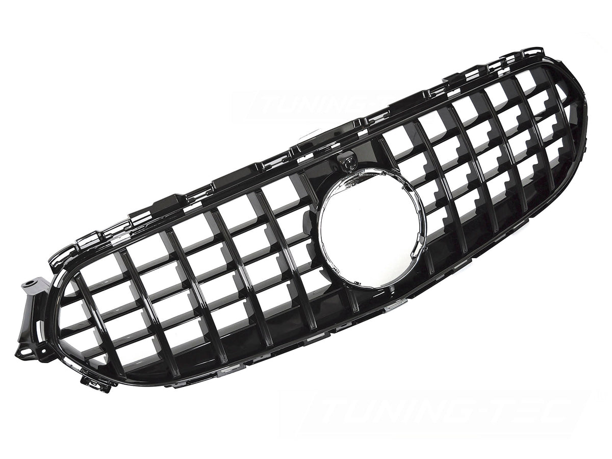 Grill til Mercedes E-Klasse W213/S213 20-23 i sort sett rett forfra på hvit bakgrunn.