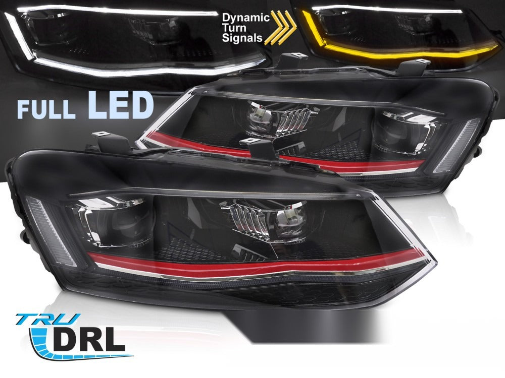 Nærbilde av frontlykter til VW Polo V 6R 09-17 med detaljer synlig