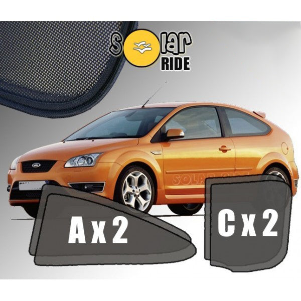 Sr solskjerm i akryl til Ford Focus Coupe II med enkel montering og vindavviserfunksjon
