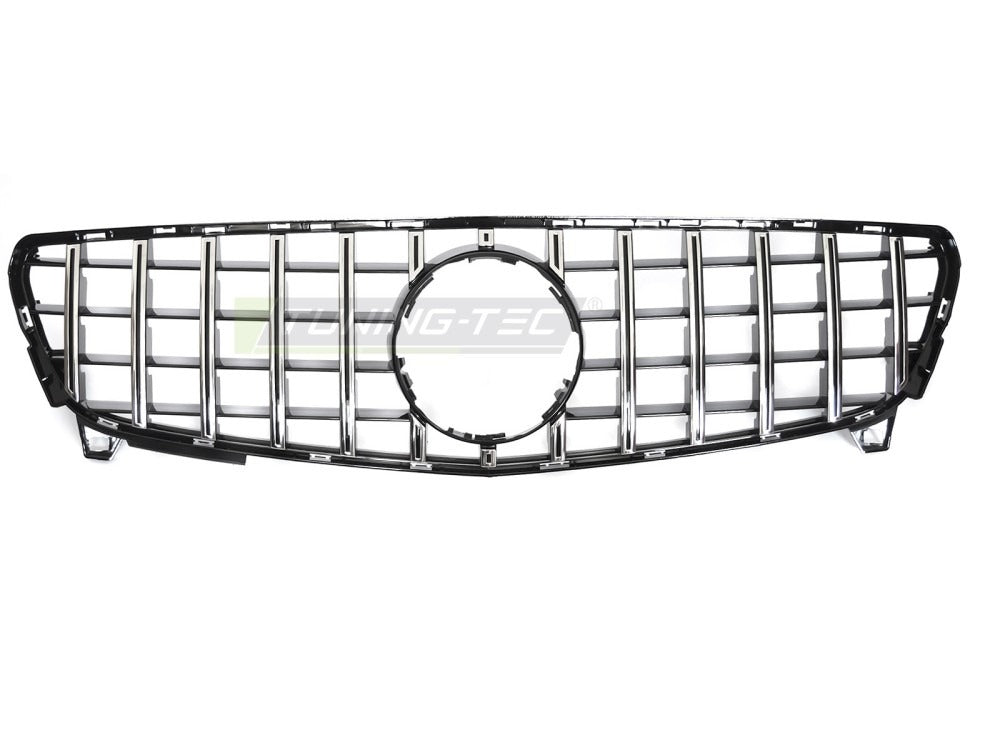 Detaljbilde av Grill A-Klasse W176 15-18 sort/krom med lamellstruktur og emblemfeste.