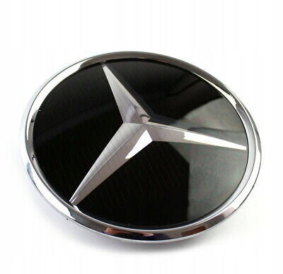 Originalt Mercedes-Benz emblem/logo for front grill i sort og krom, kompatibelt med Distronic og front radar