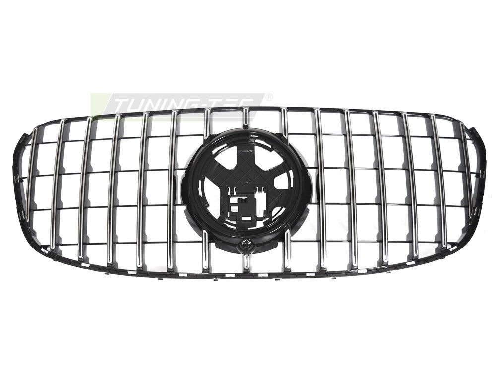 Detaljbilde av Grill Mercedes GLS X167 23 med blank sort/krom finish.