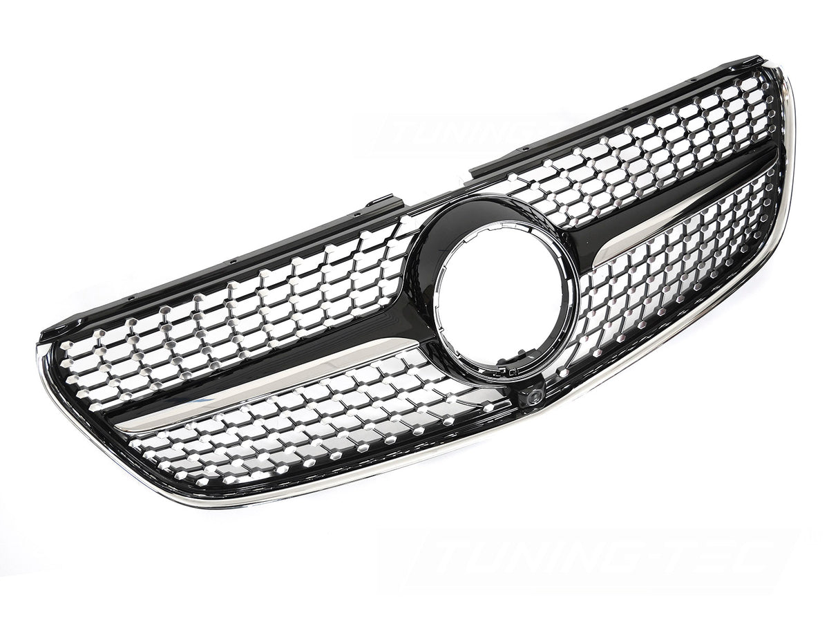 Grill til Mercedes V-Klasse/Vito W447 14-19 i sort/krom sett rett forfra på hvit bakgrunn.