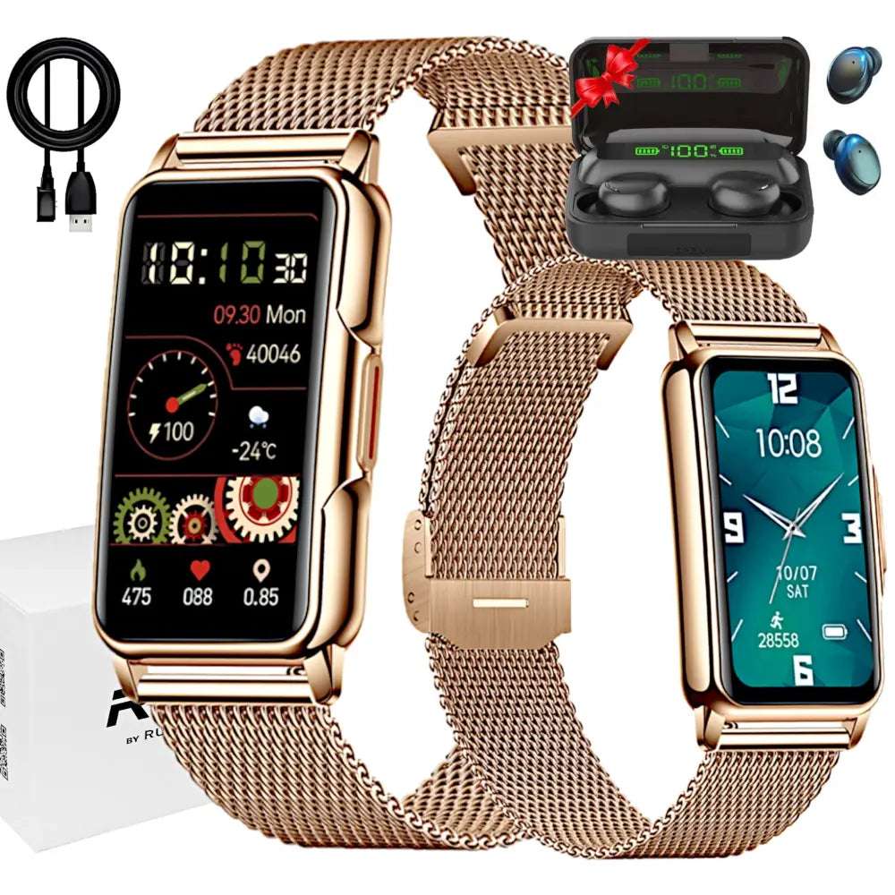 Dame Smartwatch Med Skritteller Sms + Trådløse Hodetelefoner - 1