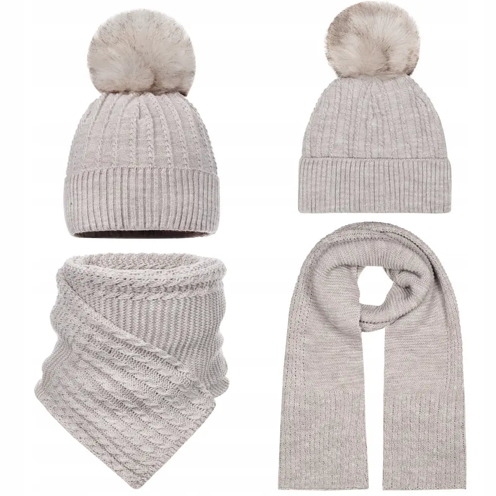 Damehatt Og Skjerf Sett Med Dusk Beige Beige 2m Varmt For Vinteren - 1