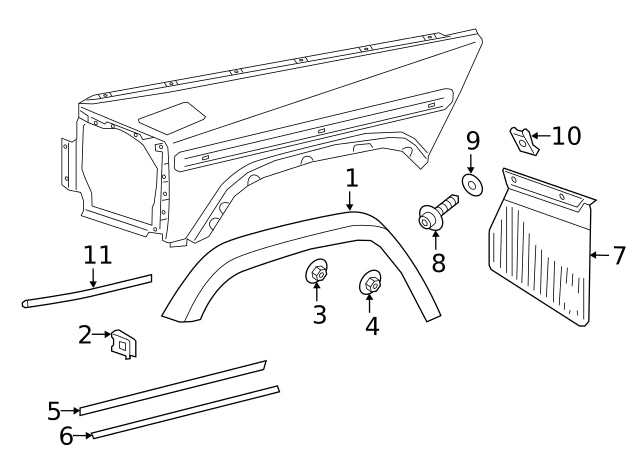 Mercedes OEM skvettlapp til Mercedes G (W464) – svart ABS-materiale