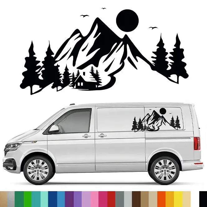 Dekalk Grafikk til Bobil Tilhenger Fjellmotiv Skog Camping 90x174