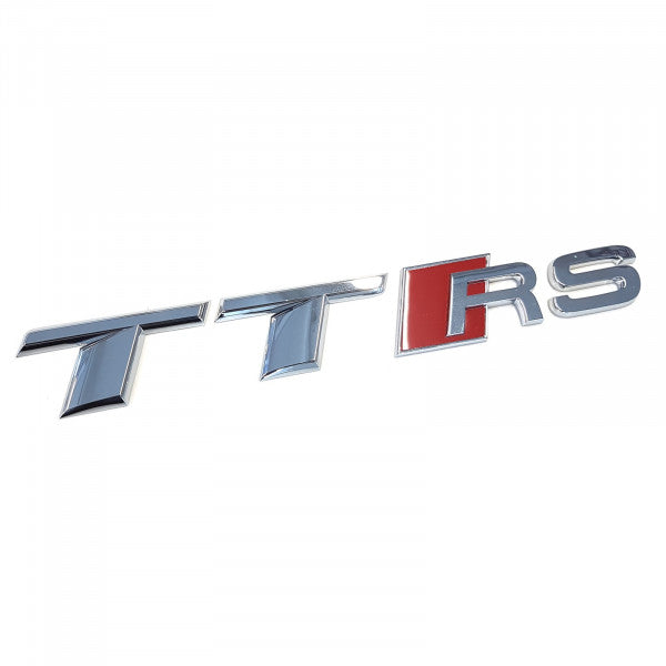 Emblem/logo til Audi TTRS (8S) > Glossy Chrome / Red i ABS-materiale med blank krom og rødt, original Audi-del