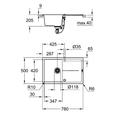 Måltegning Grohe K400 50-S – mål 780x500 mm