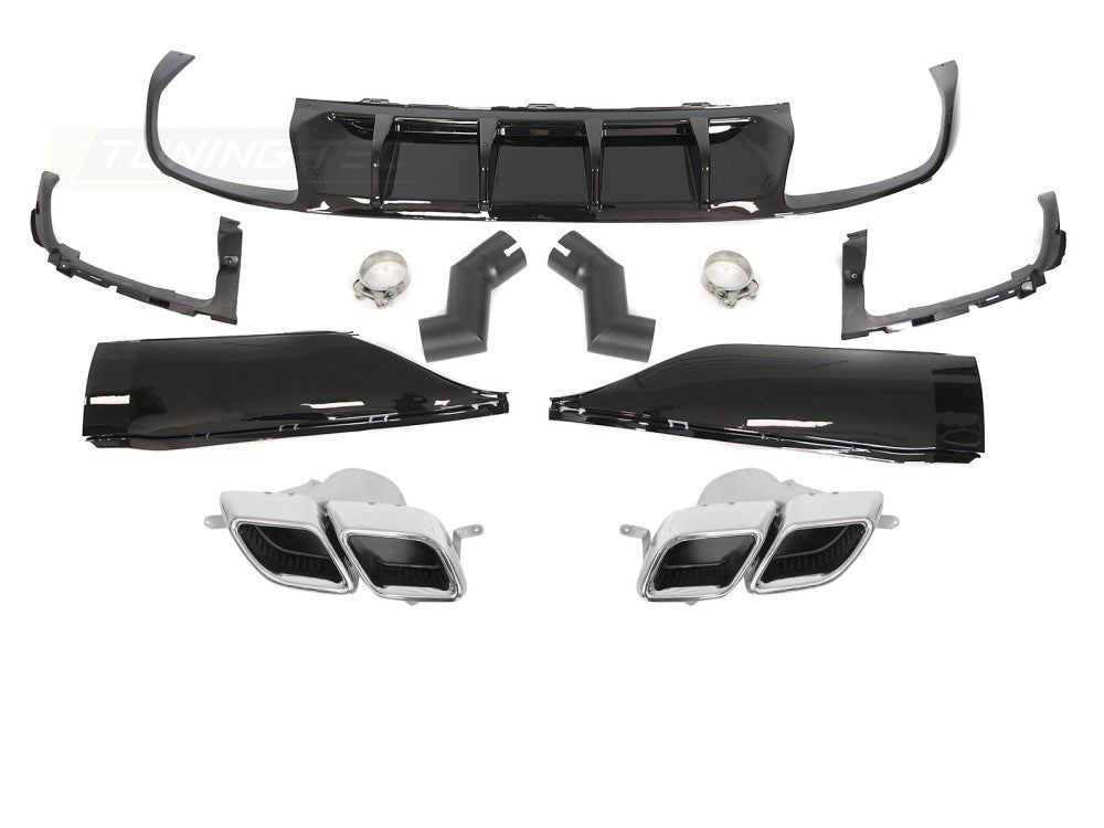 Tuning-Tec twin outlet diffuser for Volkswagen Arteon 2020-2025 sett fra skrå vinkel med synlig luftsplitter