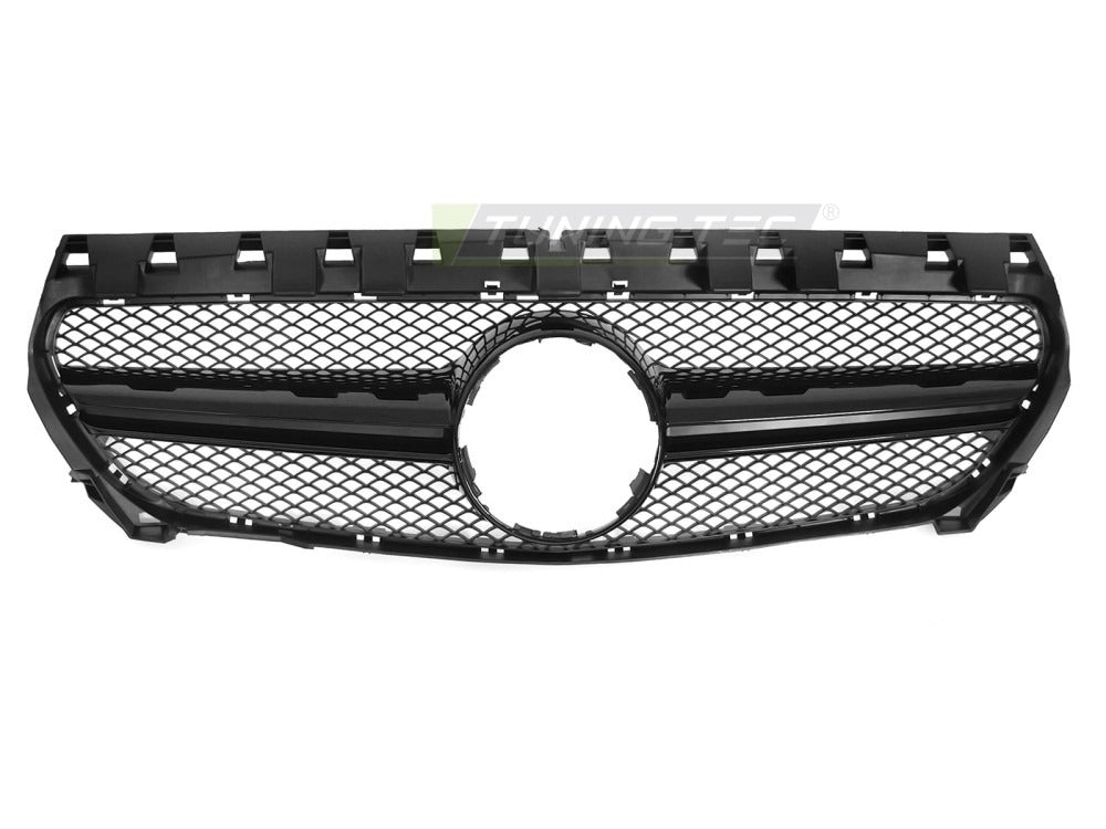 Detaljbilde av Grill Mercedes CLA W117 13-19 sort med lamellstruktur og emblemfeste.