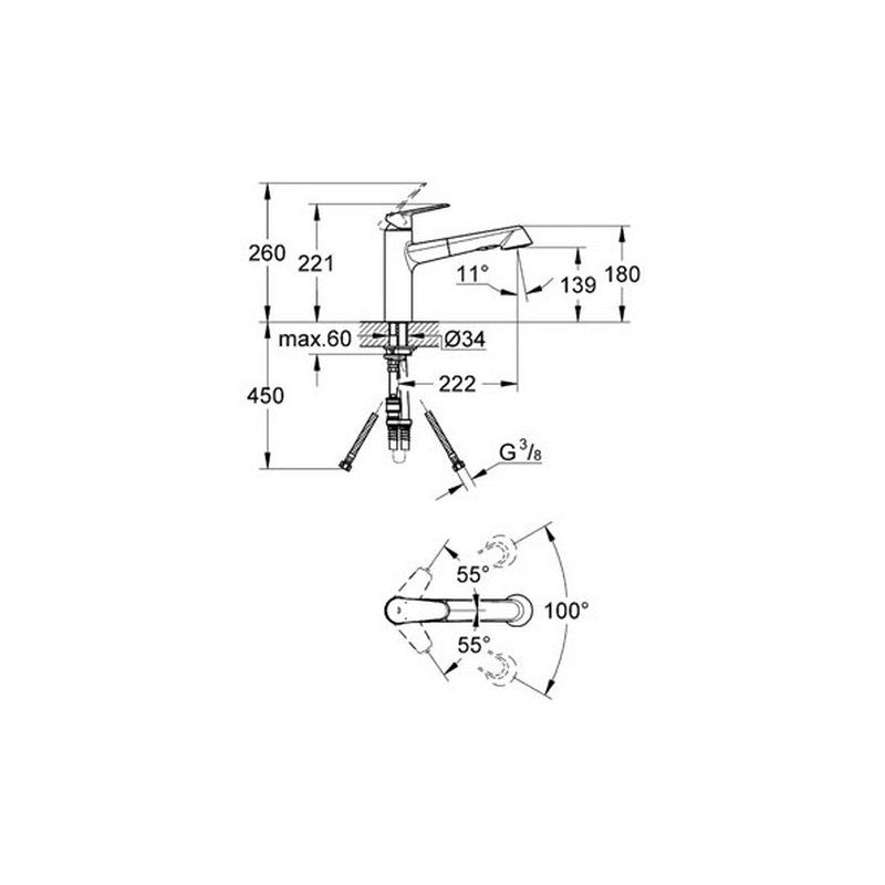 Grohe Eurodisc Cosmopolitan 32257002 blandebatteri krom – detaljvisning av håndtak og tut