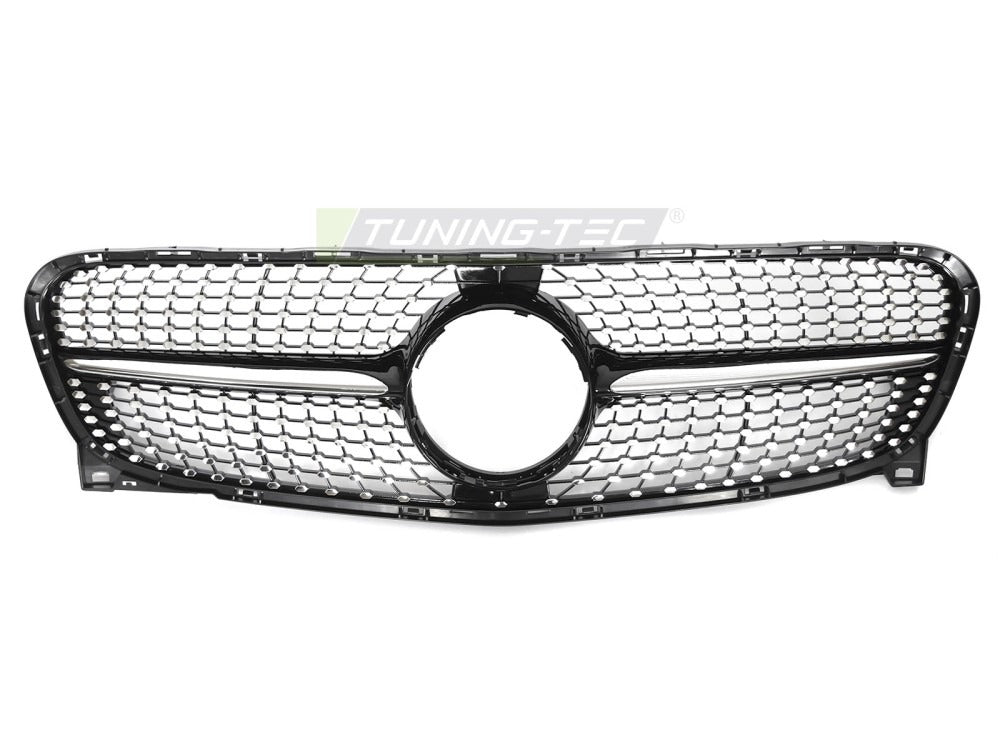 Detaljbilde av Grill Mercedes GLA X156 13-16 sort/krom med diamond-mønster og emblemfeste.