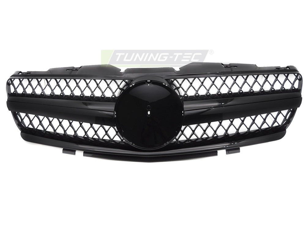 Detaljbilde av Grill Mercedes SL R230 01-06 sort med lamellstruktur og emblemfeste.
