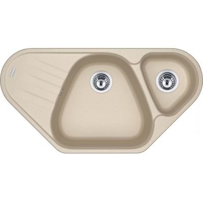 Franke Antea AZG 661-E kjøkkenvask i granitt beige med 1 1/2 kum og avrenningsfelt, sett ovenfra