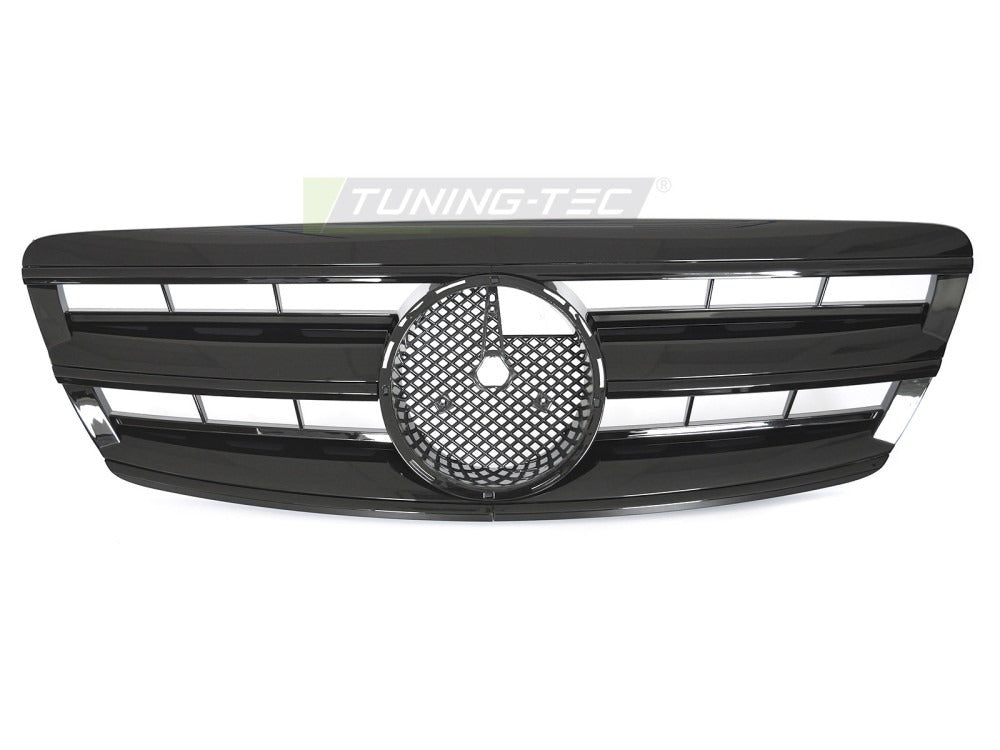 Detaljbilde av Grill S-Klasse W220 02-05 sort med lamellstruktur og emblemfeste.