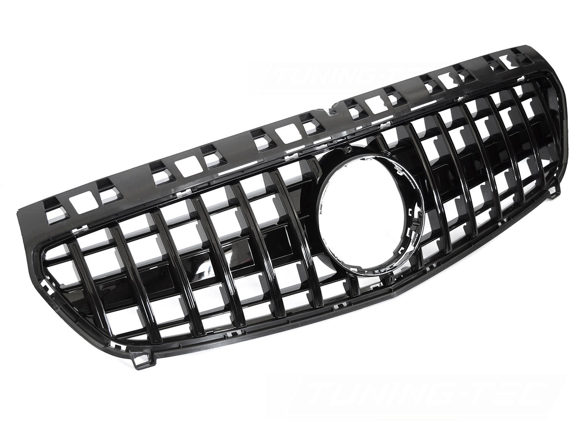 Grill til Mercedes A-Klasse W176 12-15 i blank sort sett rett forfra på hvit bakgrunn.